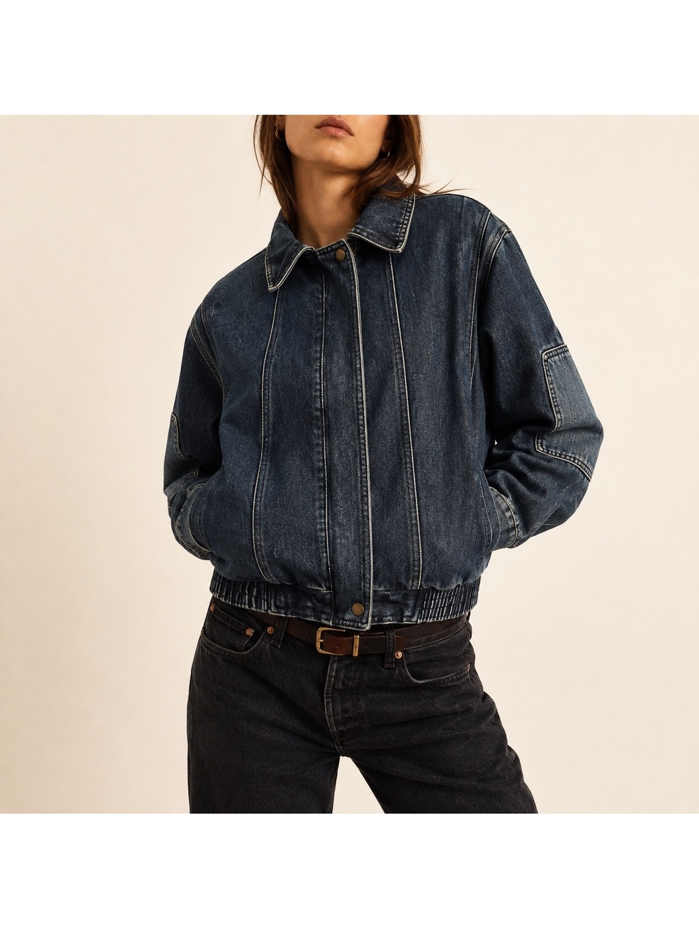 Vintage Denim Bomber Jacket Dark Wash 90s Workwear Utility Unisex
